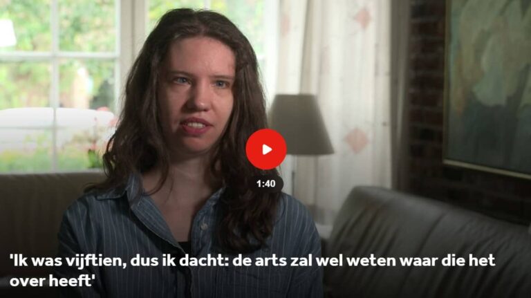 Beeld uit de video van de NOS waarop de ME-patiënte Arlette te zien is.